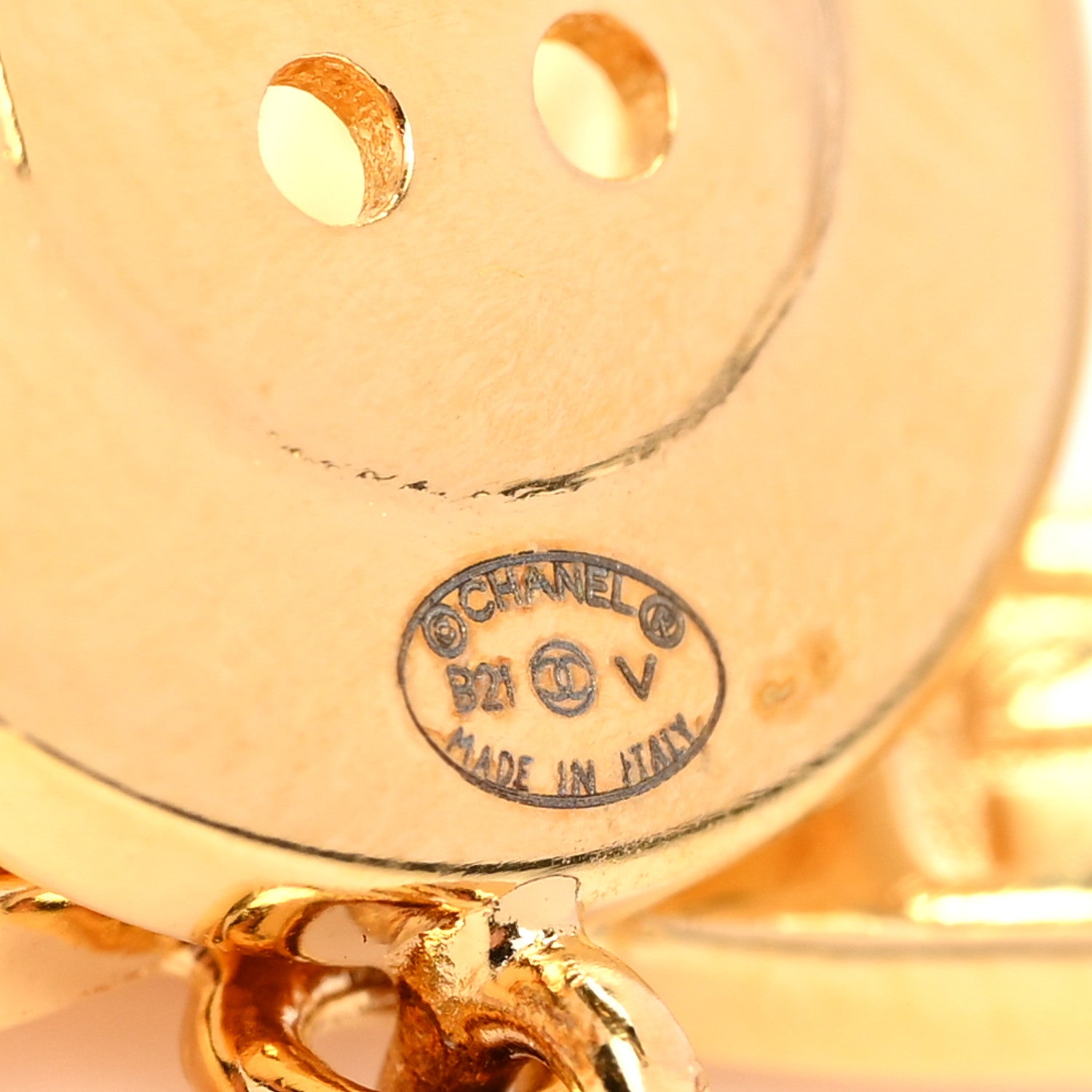 Chanel Metal Large Paris Button Earrings Gold 4 of 5