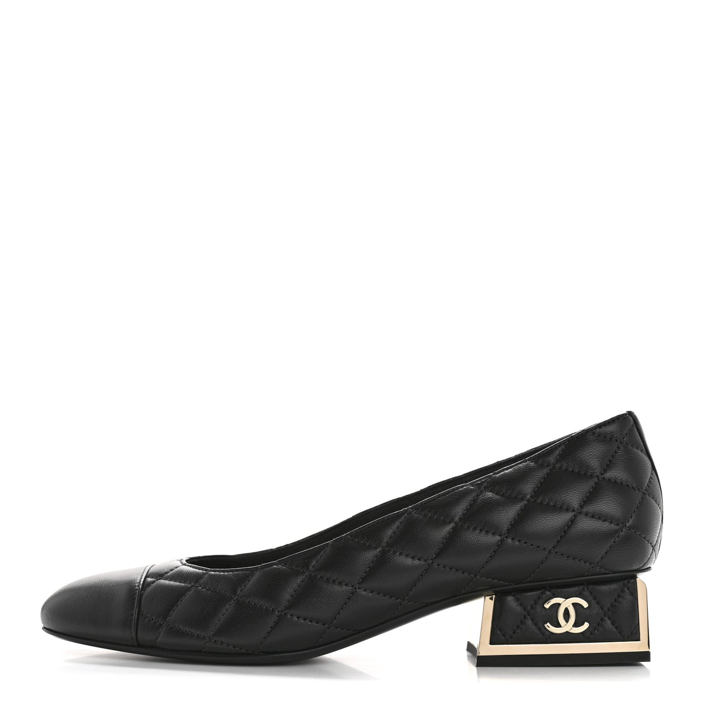 Lambskin Quilted CC Cap Toe Low Heel Pumps 38 Black