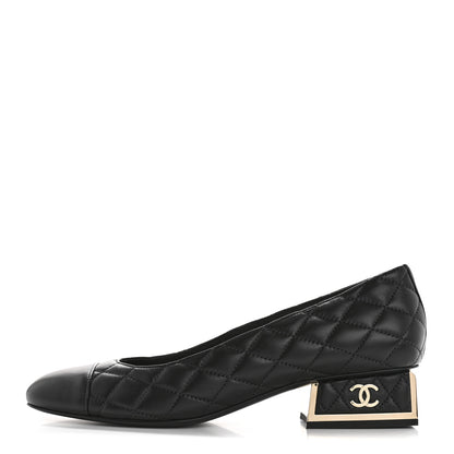 Chanel Lambskin Quilted CC Cap Toe Low Heel Pumps 38 Black 1 of 10