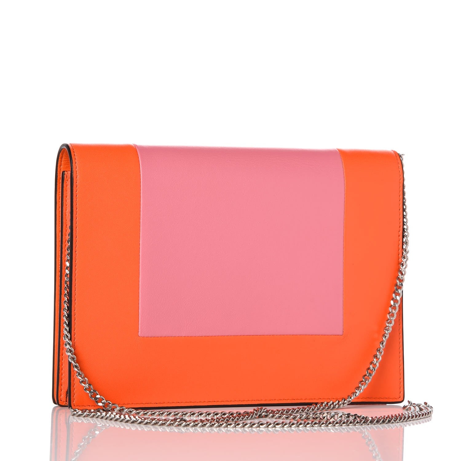 Celine Smooth Lambskin Frame Evening Chain Clutch Steel Orange Flamingo 3 of 7