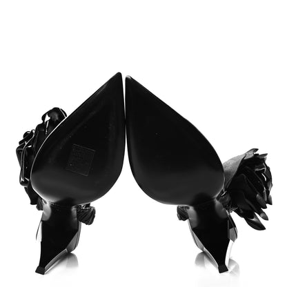 Saint Laurent Patent Freja 105 Flower Ankle Pumps 37.5 Black 5 of 9
