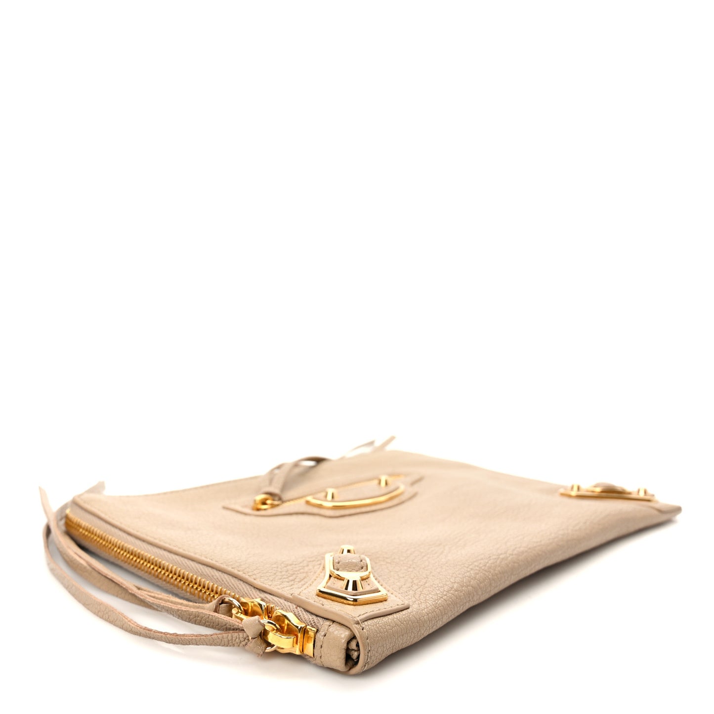 Chevre Gold Metallic Edge Hardware Pouch Gris Taupe