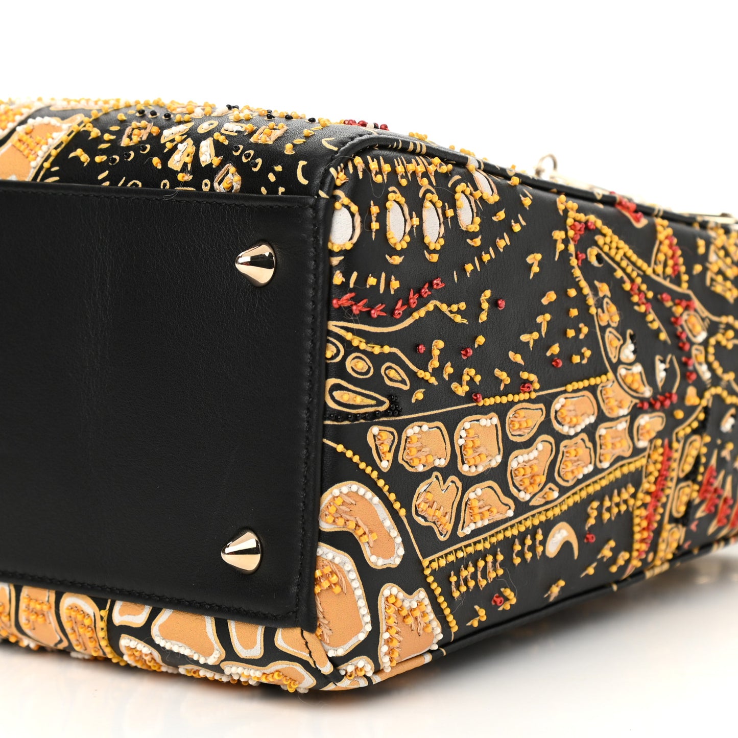 Smooth Calfskin Embroidered Animals Medium Lady Dior Black Multicolor