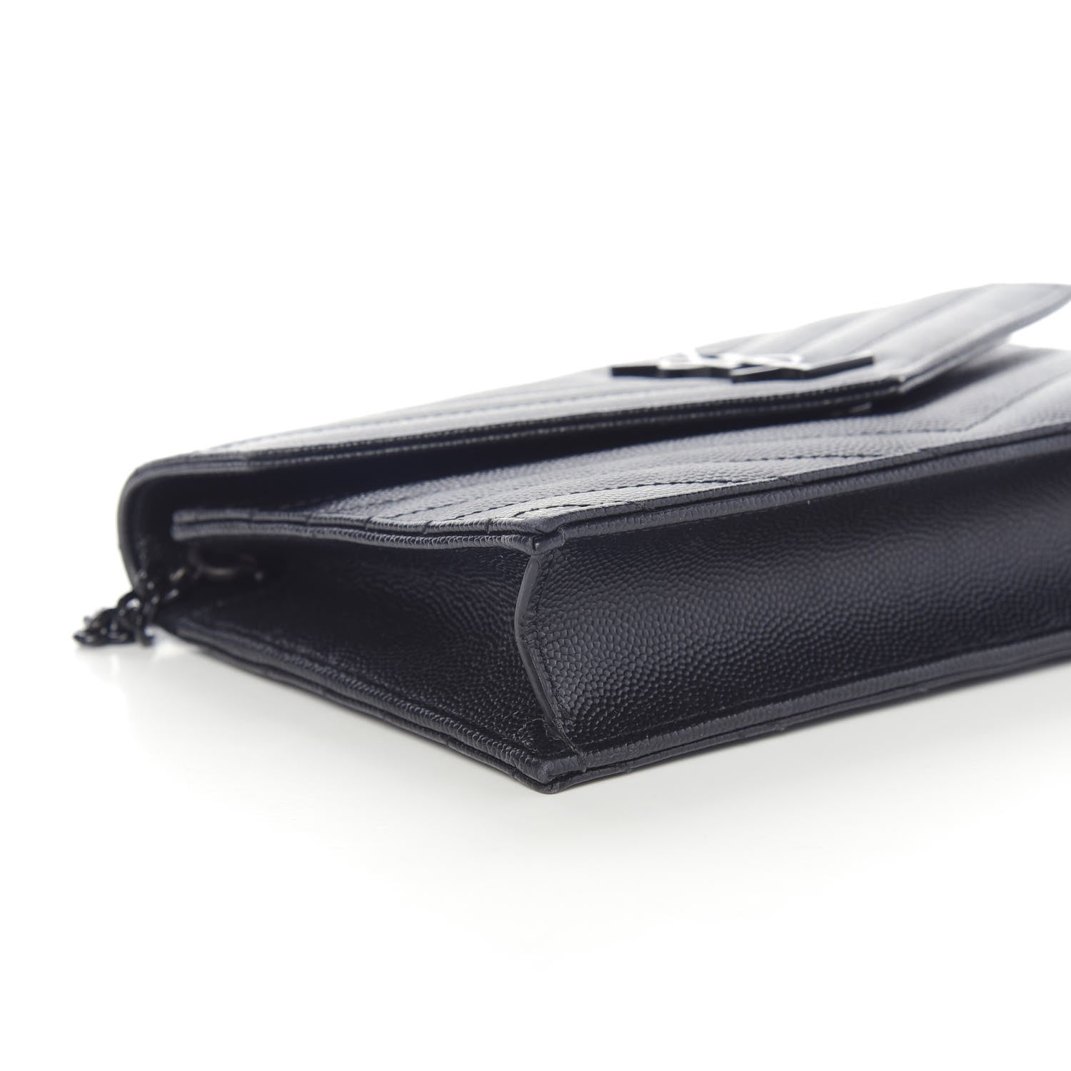 Saint Laurent Grain De Poudre Matelasse Chevron Monogram Envelope Chain Wallet Black 6 of 10