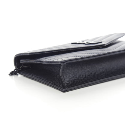 Saint Laurent Grain De Poudre Matelasse Chevron Monogram Envelope Chain Wallet Black 6 of 10