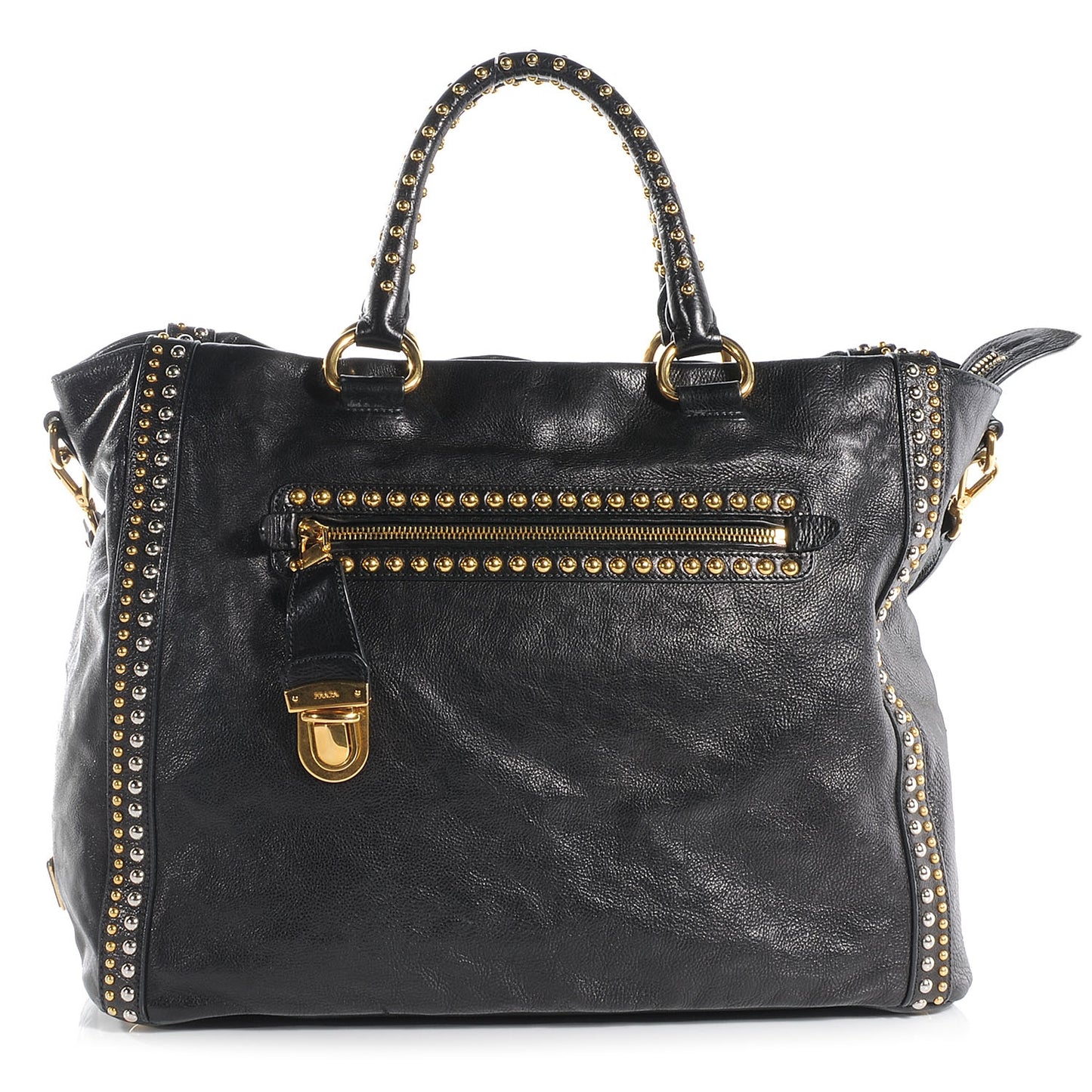 Glace Calf Studded Tote Nero Black