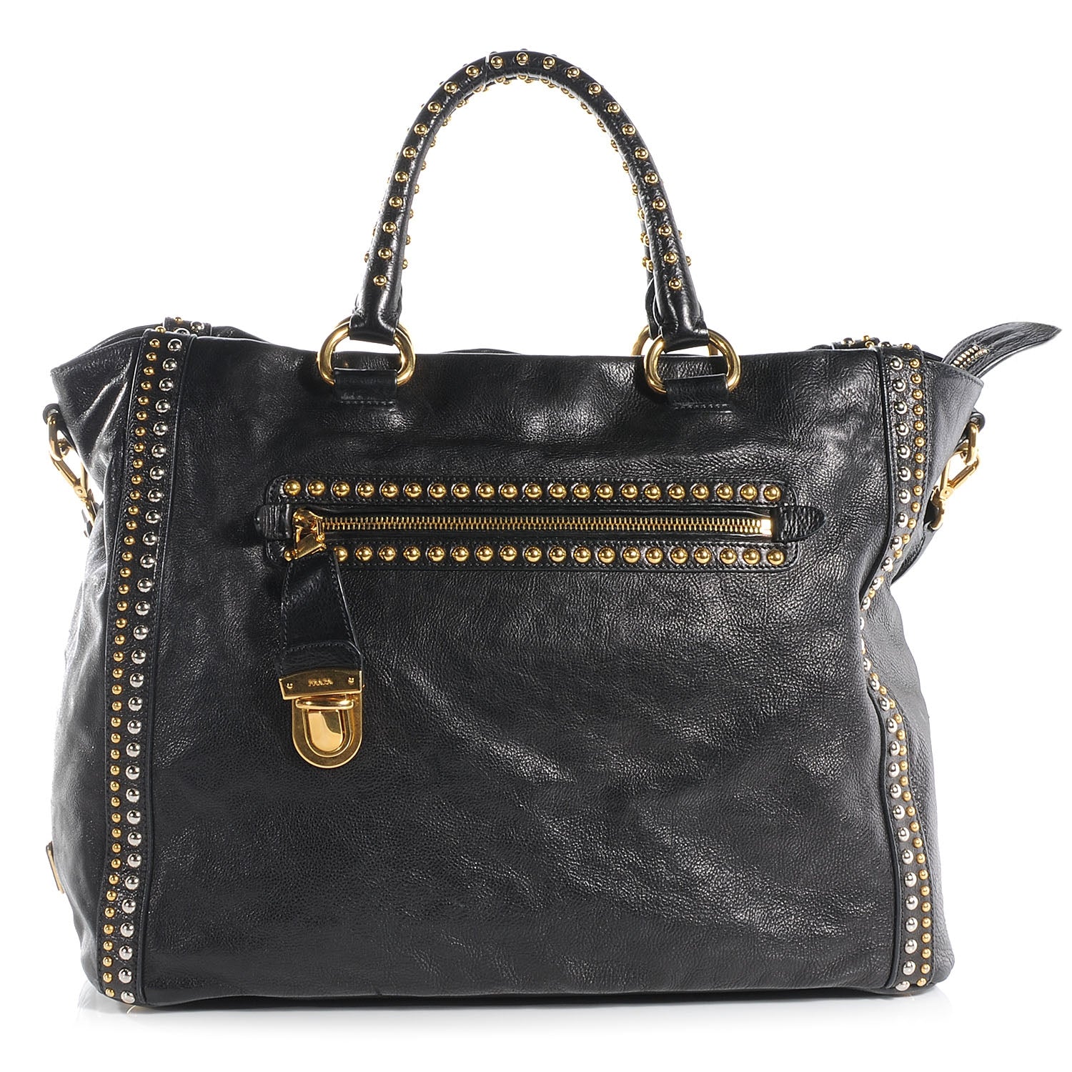 Prada Glace Calf Studded Tote Nero Black 1 of 8