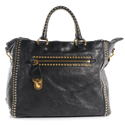 Prada Glace Calf Studded Tote Nero Black 1 of 8