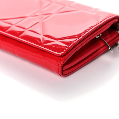 Christian Dior Patent Cannage Lady Dior Rendezvous Wallet On Chain Red 10 of 14