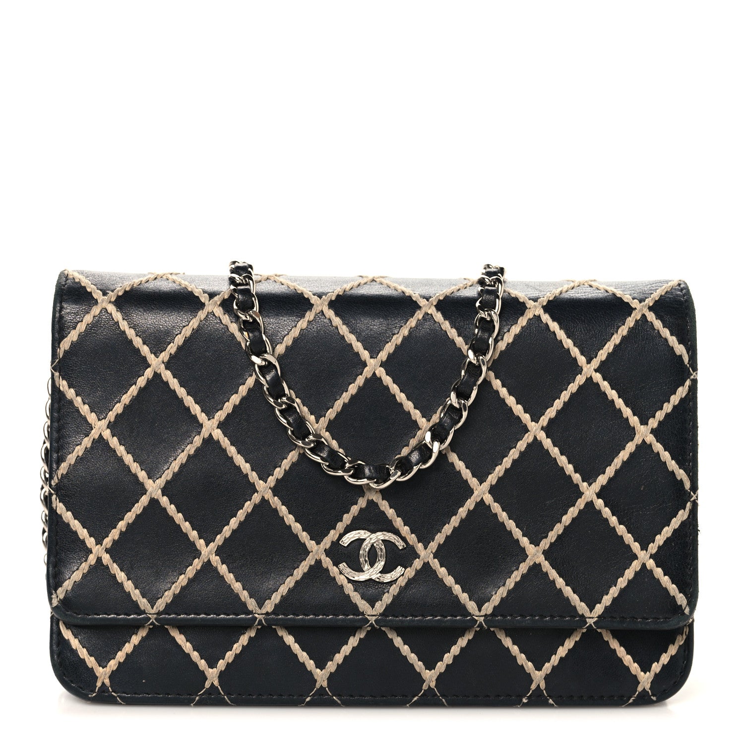 Chanel Calfskin Diamond Stitch Wallet On Chain WOC Black 1 of 11