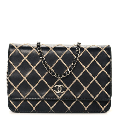 Chanel Calfskin Diamond Stitch Wallet On Chain WOC Black 1 of 11
