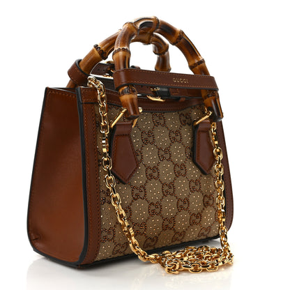 Gucci New Canvas Charisma Calfskin Crystal GG Monogram Mini Diana Tote Bag Camel Ebony 3 of 11