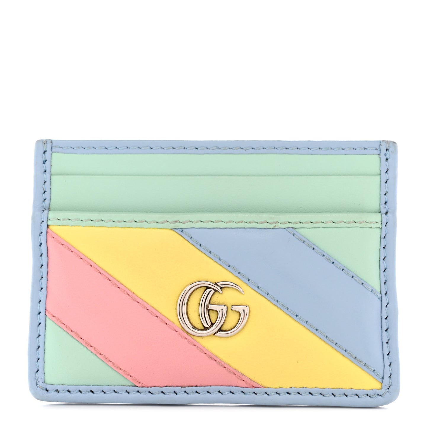 Calfskin Matelasse Diagonal GG Marmont Card Holder Wallet Multicolor Pastel