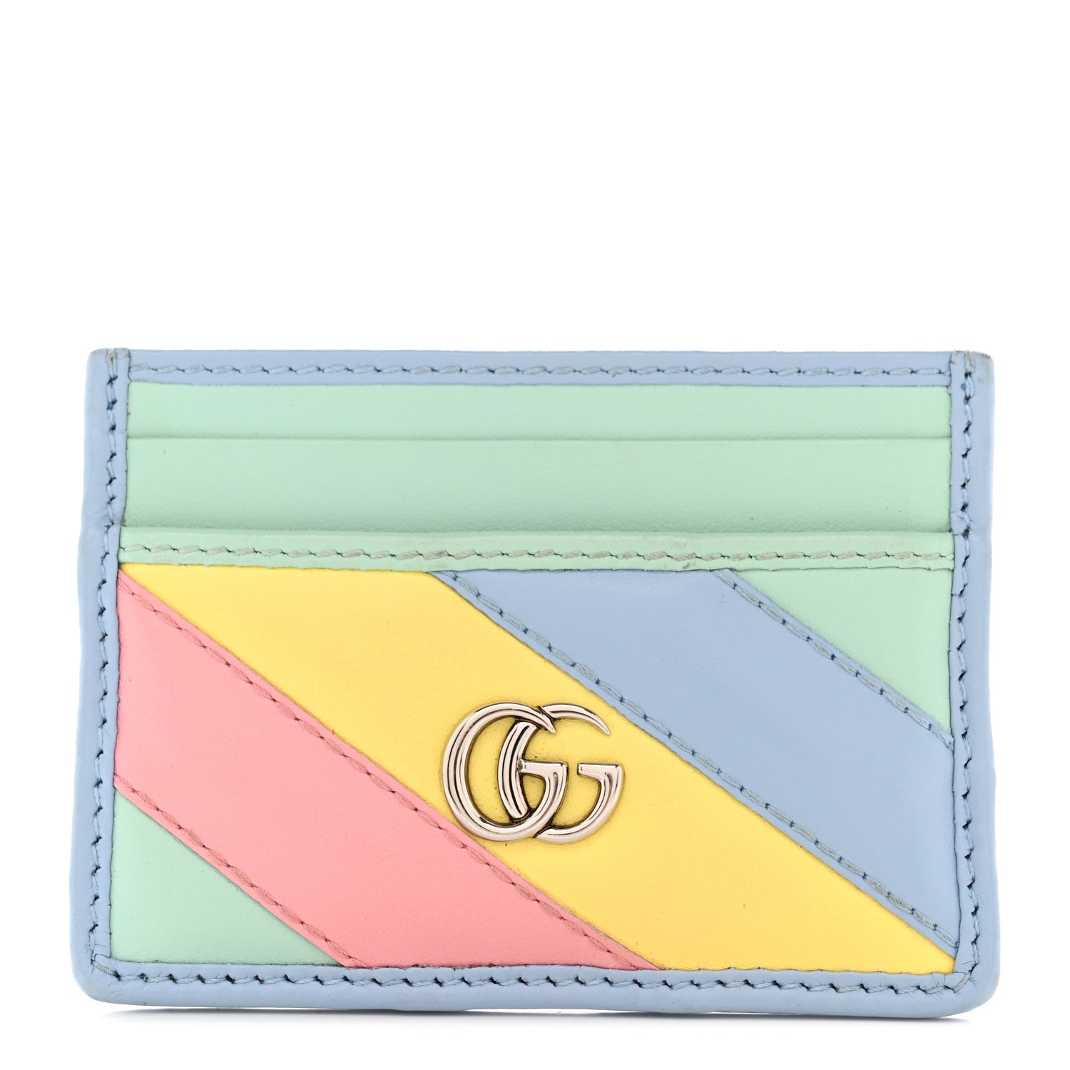 Gucci Calfskin Matelasse Diagonal GG Marmont Card Holder Wallet Multicolor Pastel 1 of 7