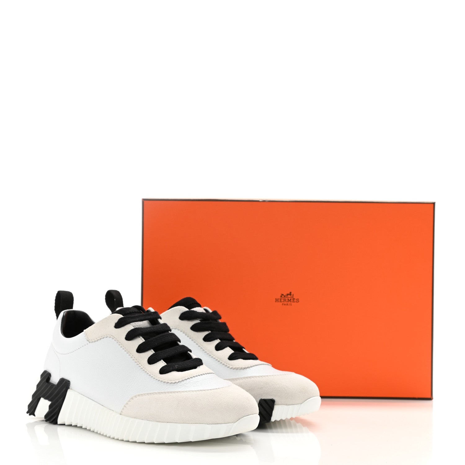 Hermes Goatskin Suede Goatskin Bouncing Sneakers 35 White Black 9 of 9