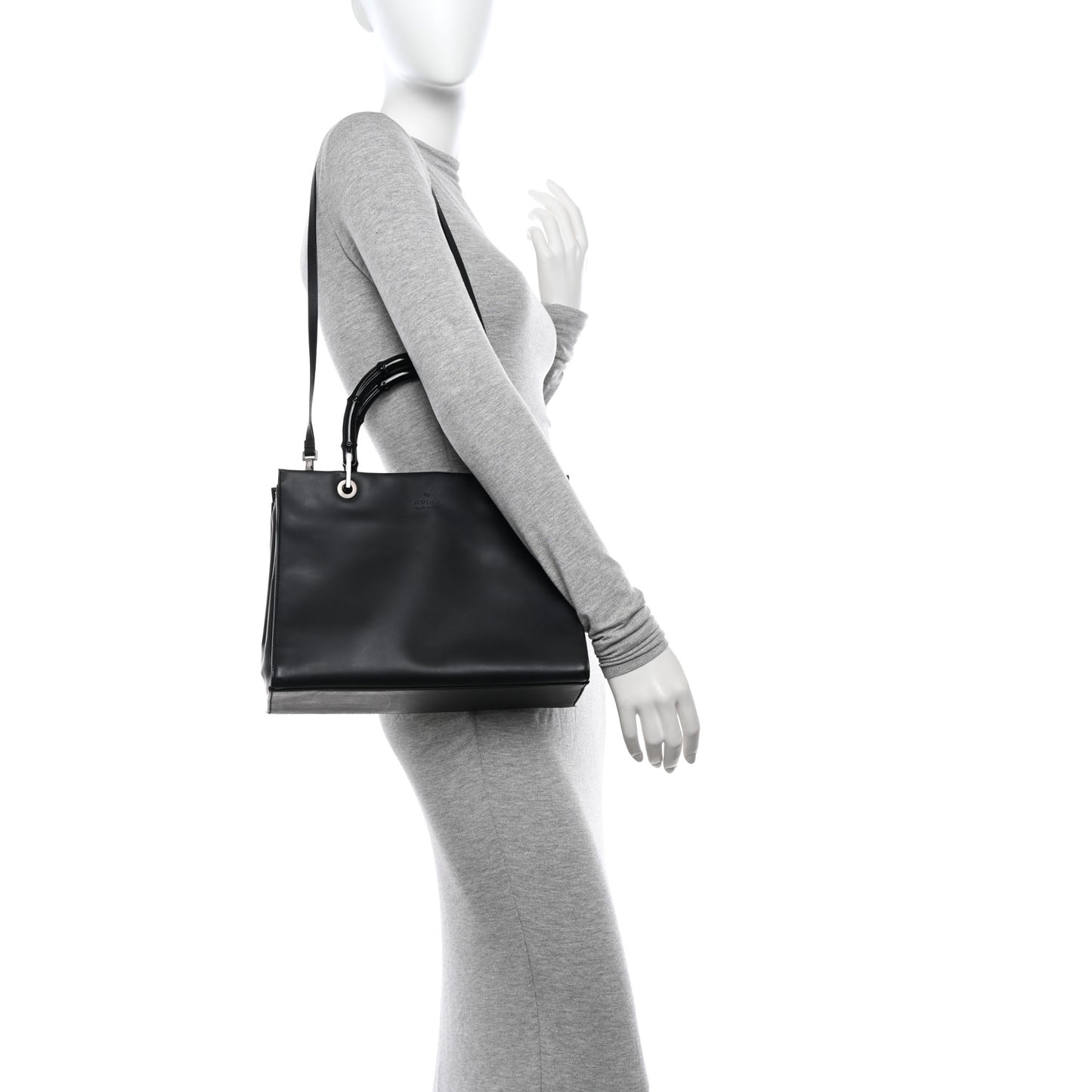 Calfskin Bamboo Top Handle Tote Black