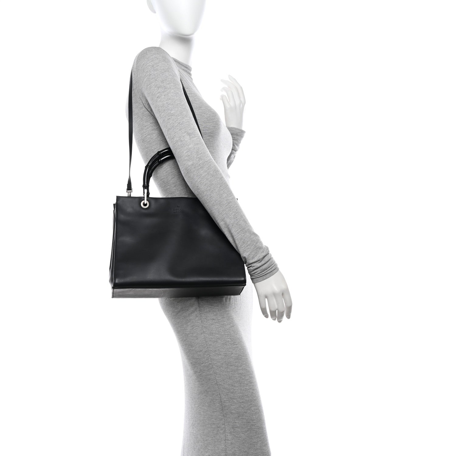 Gucci Calfskin Bamboo Top Handle Tote Black 2 of 11