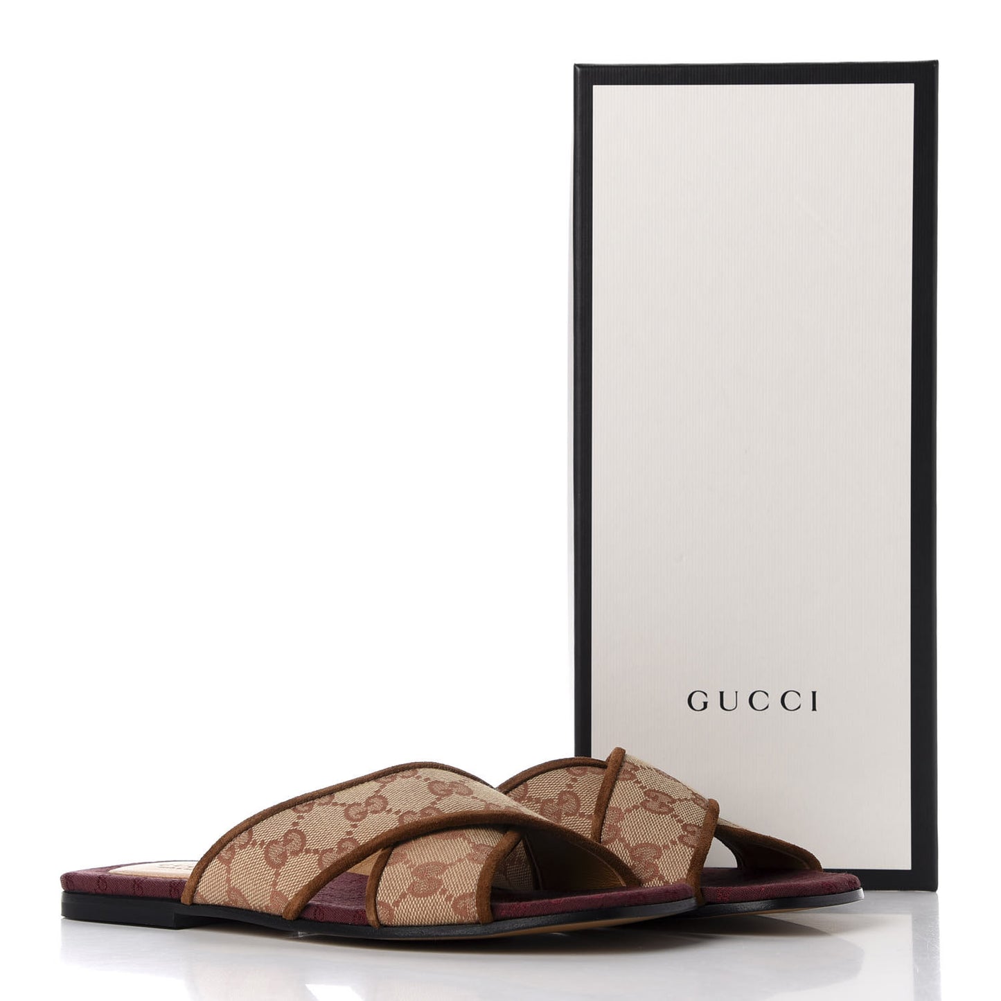 GG Monogram Suede Womens Criss Cross Slide Sandals 36 Beige Ruggine Cuir