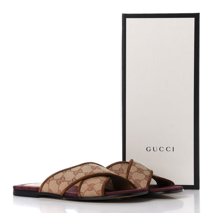 Gucci GG Monogram Suede Womens Criss Cross Slide Sandals 36 Beige Ruggine Cuir 9 of 10