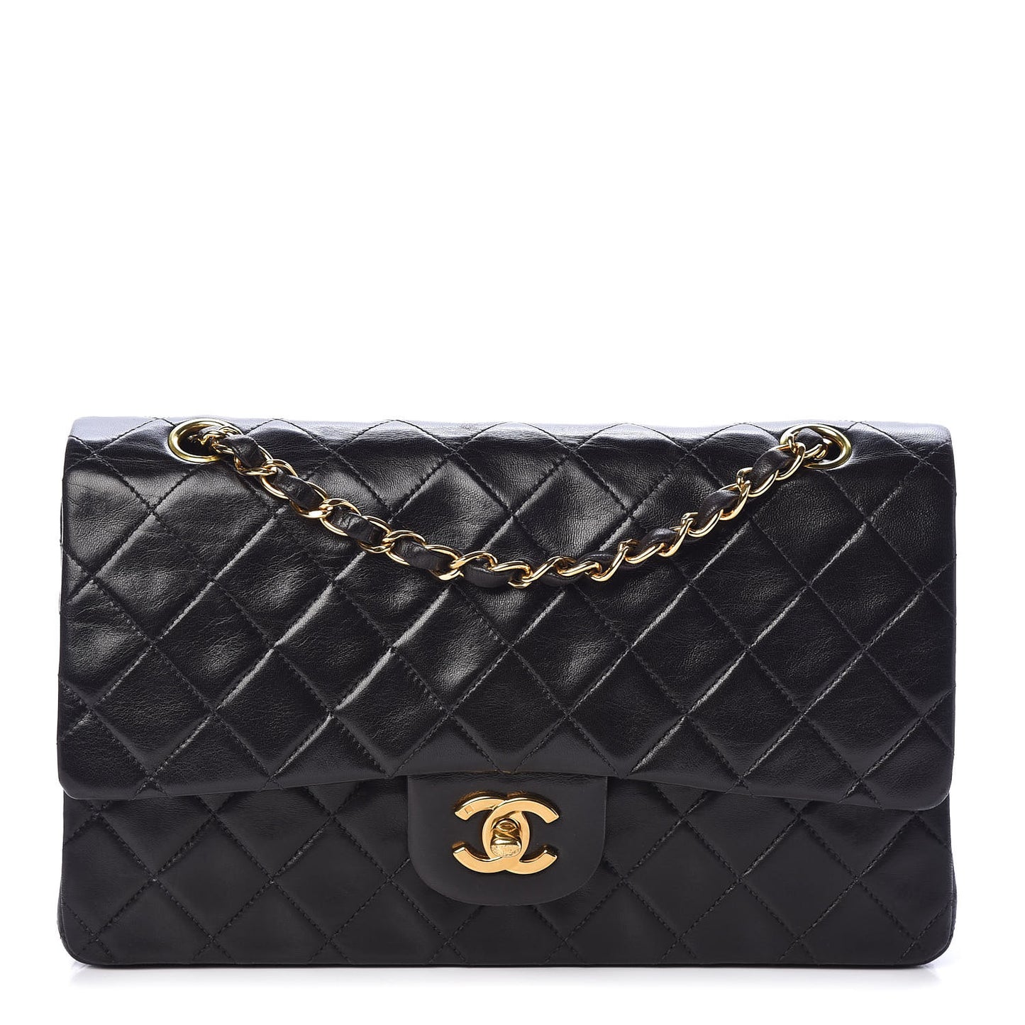 Lambskin Quilted Medium Double Flap Black