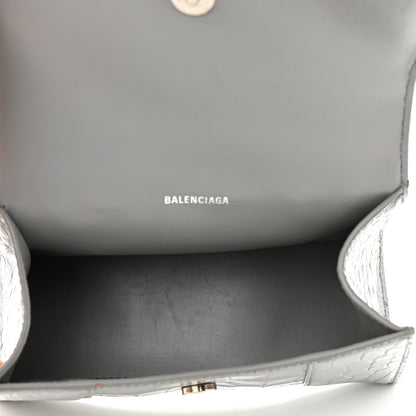 Balenciaga Shiny Calfskin Crocodile Embossed Hourglass Top Handle Bag XS Balenciaga Grey 5 of 13