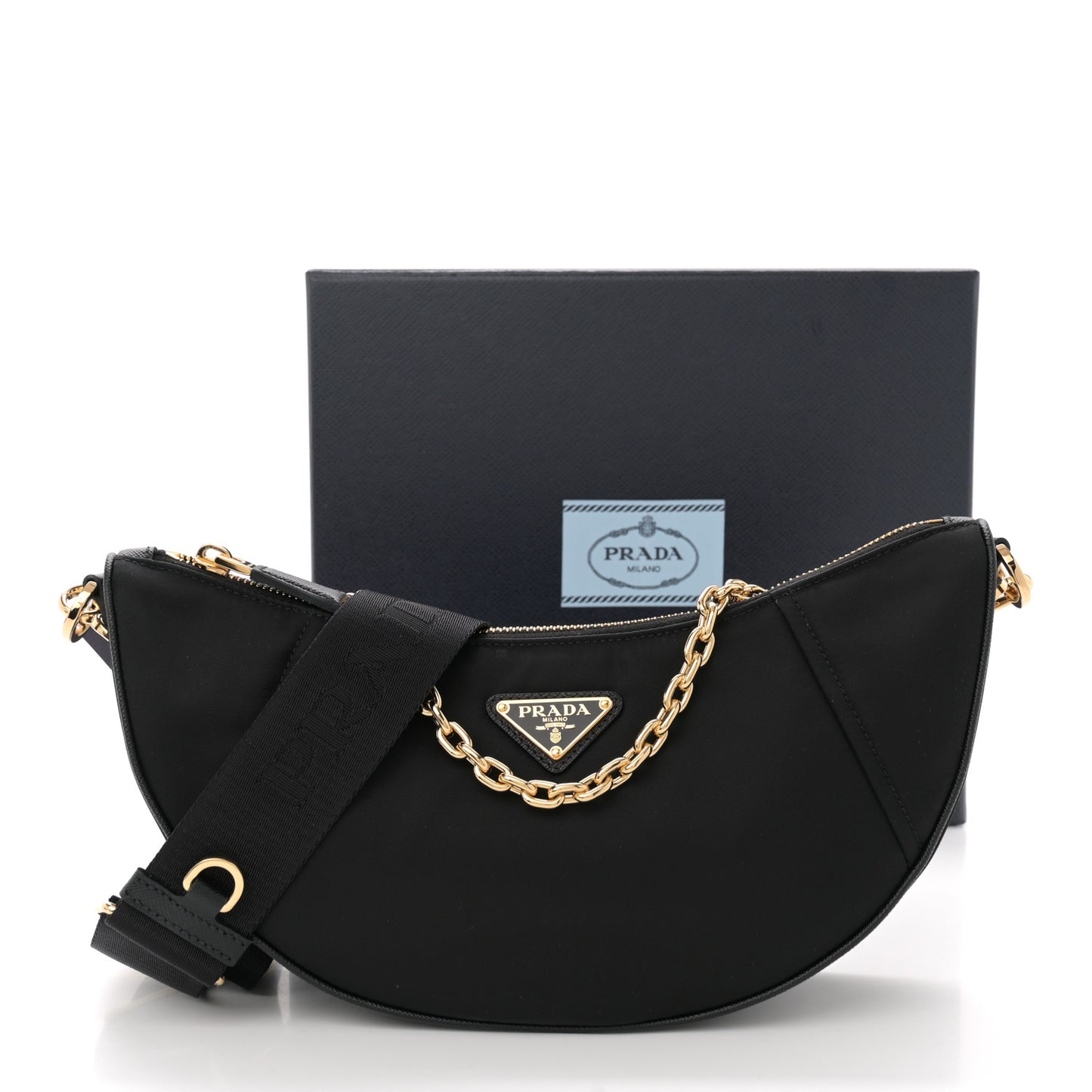 Re-Nylon Saffiano Demi-lune Shoulder Bag Black