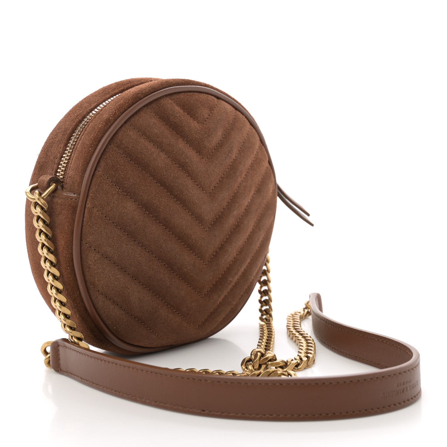 Saint Laurent Suede Calfskin Quilted Monogram Round Crossbody Bag Vintage Cork 3 of 9