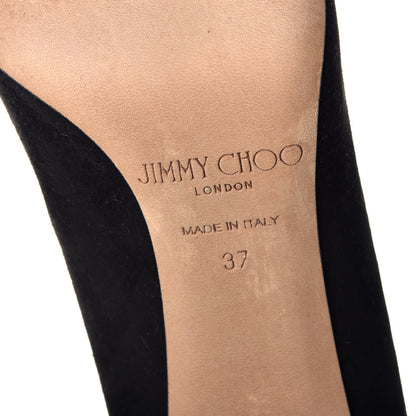 Jimmy Choo Suede Jasmine Crystal Button 100 Pumps 37 Black 6 of 9