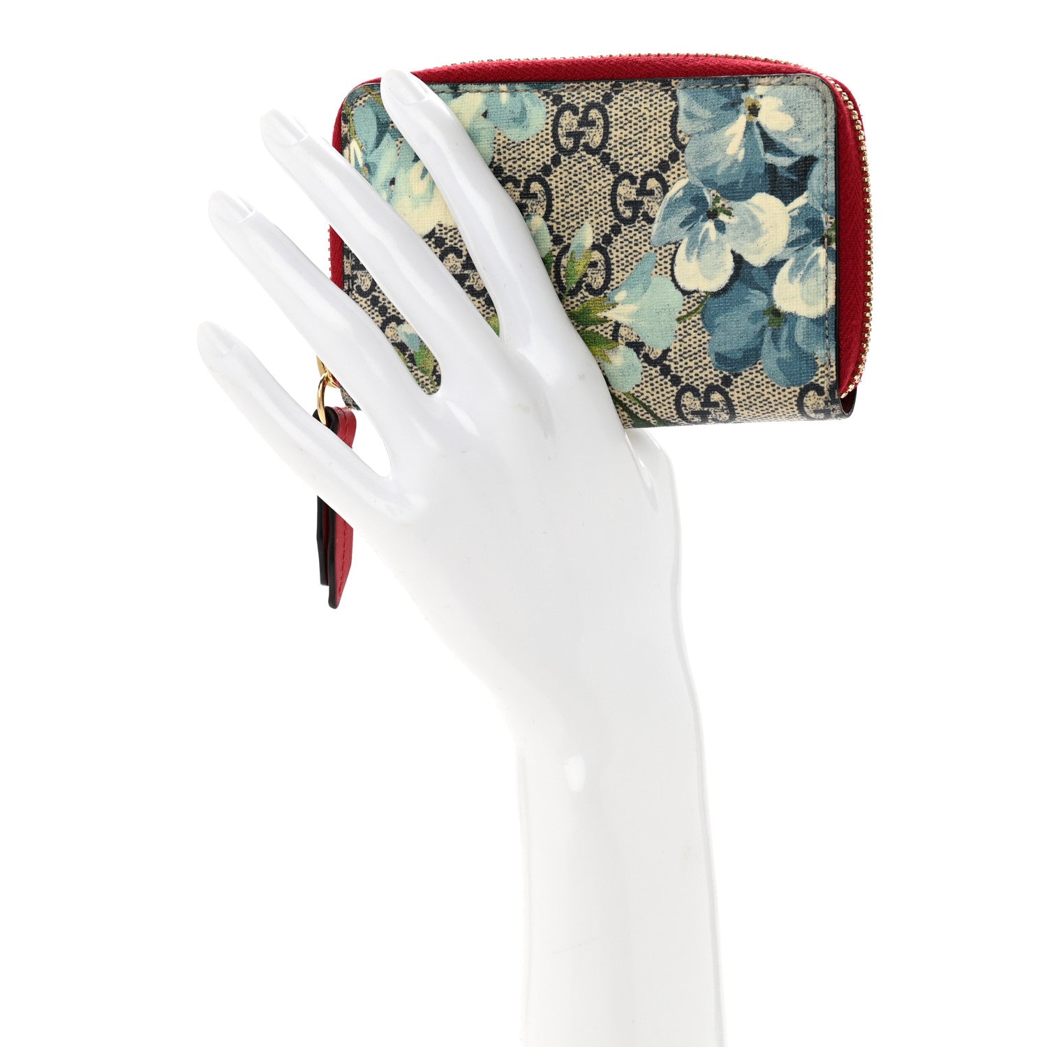 Gucci GG Supreme Monogram Blooms Zip Around Card Case Wallet Beige Blue Navy Hibiscus Red Beige Blue Navy Hibiscus Red 2 of 9