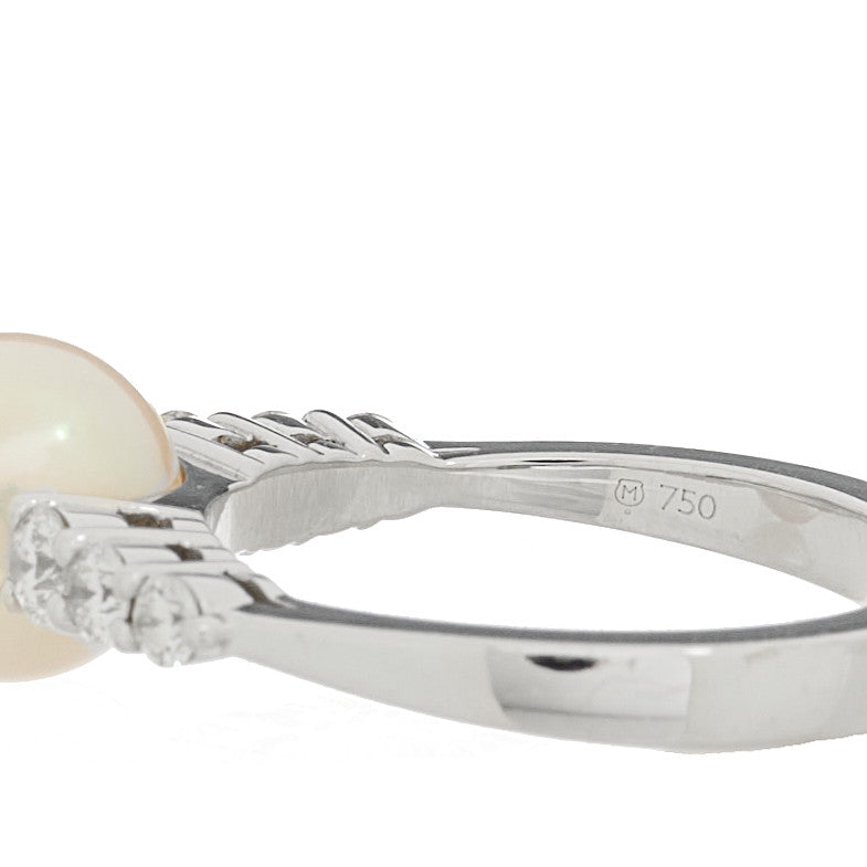 Mikimoto 18K White Gold Diamond Akoya Cultured Pearl 8-8.5mm Morning Dew Ring 53 6.5 5 of 6