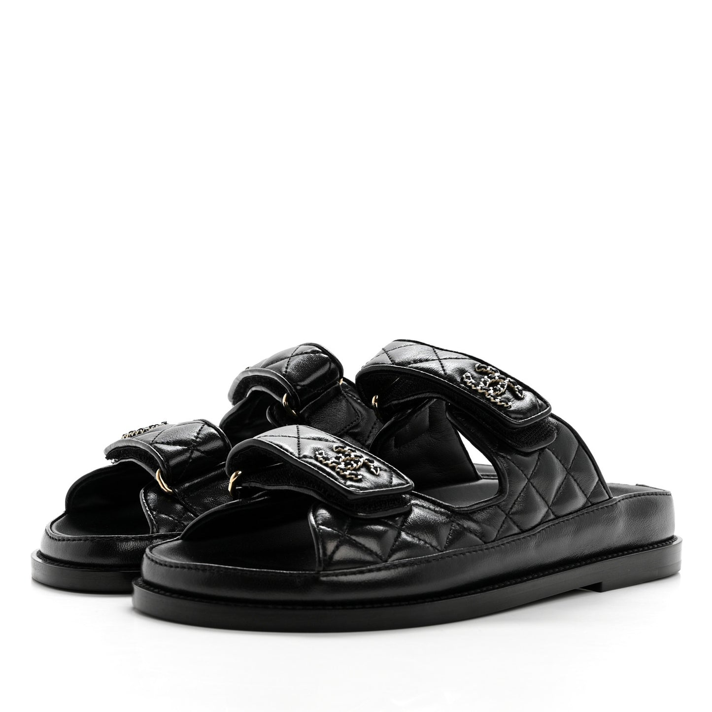 Crumpled Shiny Lambskin Velcro Dad Sandals 36 Black