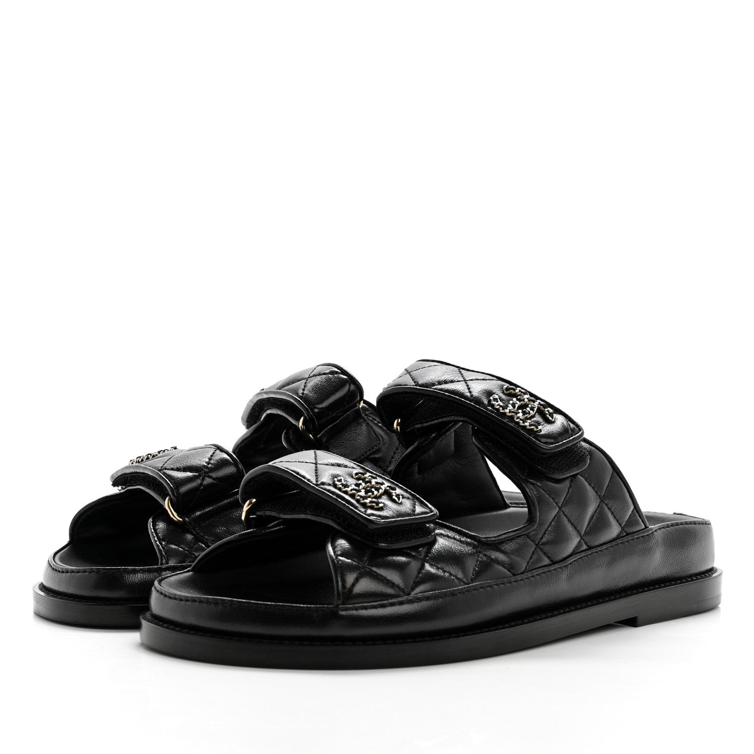 Chanel Crumpled Shiny Lambskin Velcro Dad Sandals 36 Black 4 of 8