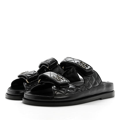 Chanel Crumpled Shiny Lambskin Velcro Dad Sandals 36 Black 4 of 8