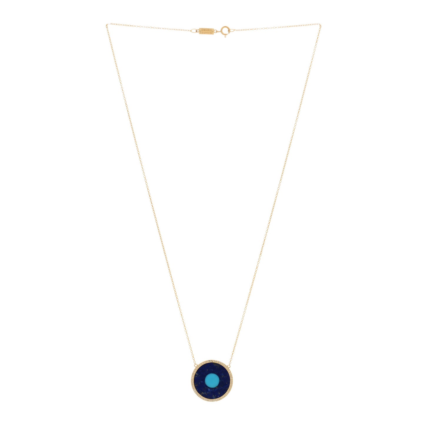 18K Yellow Gold Diamond Lapis Lazuli Turquoise Evil Eye Pendant Necklace