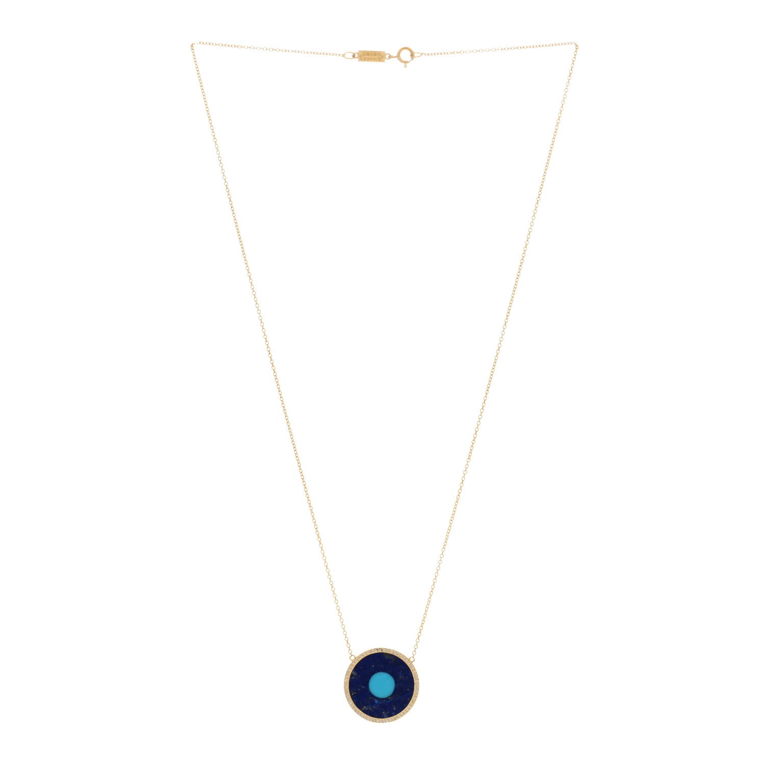 Jennifer Meyer 18K Yellow Gold Diamond Lapis Lazuli Turquoise Evil Eye Pendant Necklace 2 of 3