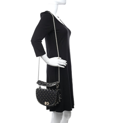 Valentino Garavani Patent Medium Rockstud Spike Halfmoon Saddle Bag Black 2 of 10