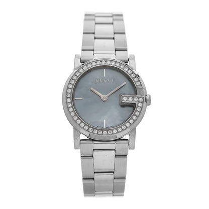 Gucci Stainless Steel Diamond Bezel Mother of Pearl 27mm 101L Quartz Watch 1 of 6