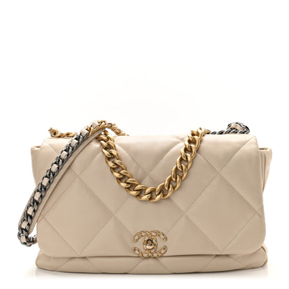 Chanel Lambskin Quilted Maxi Chanel 19 Flap Light Beige 1 of 12