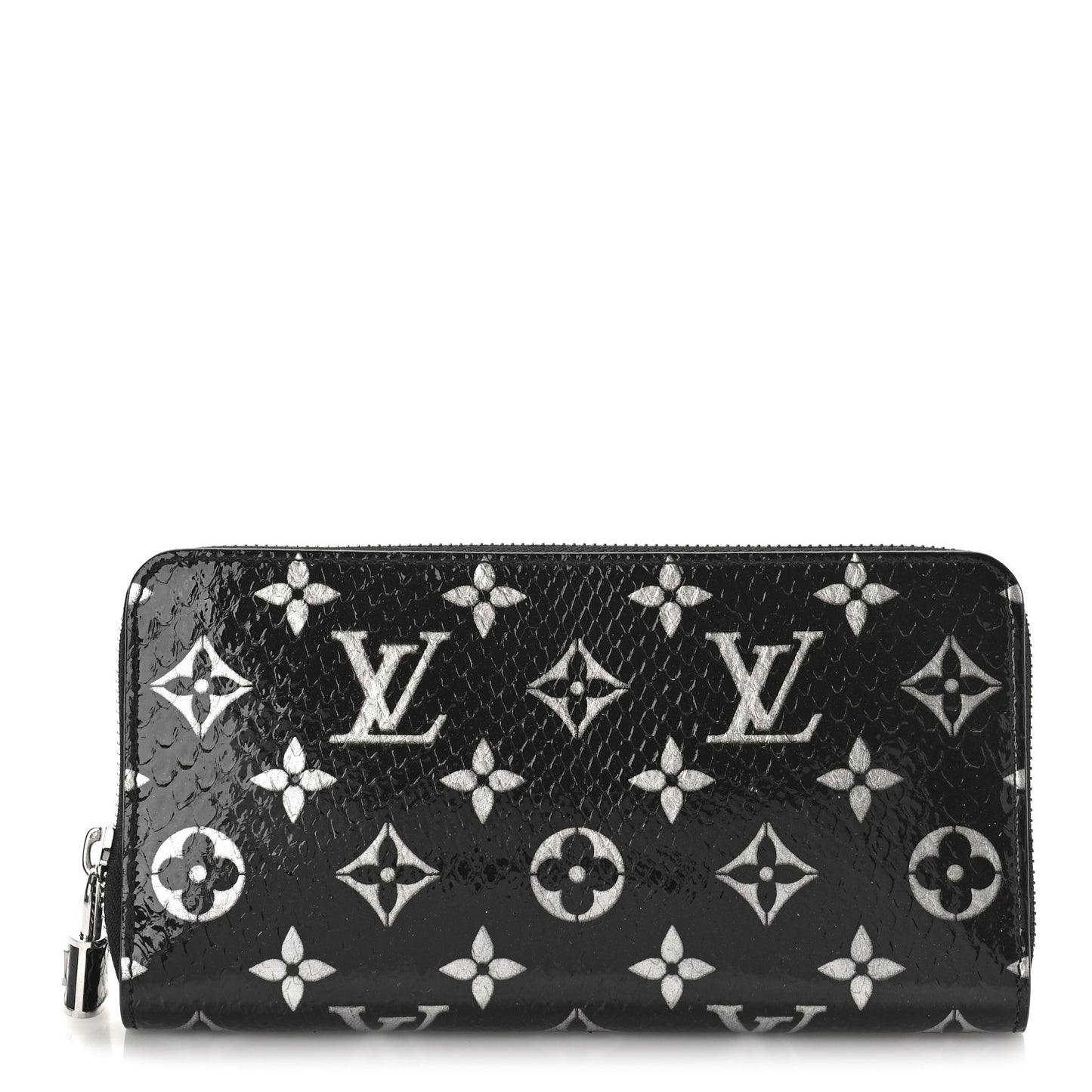 Snakeskin Monogram Zippy Padlock Wallet Black