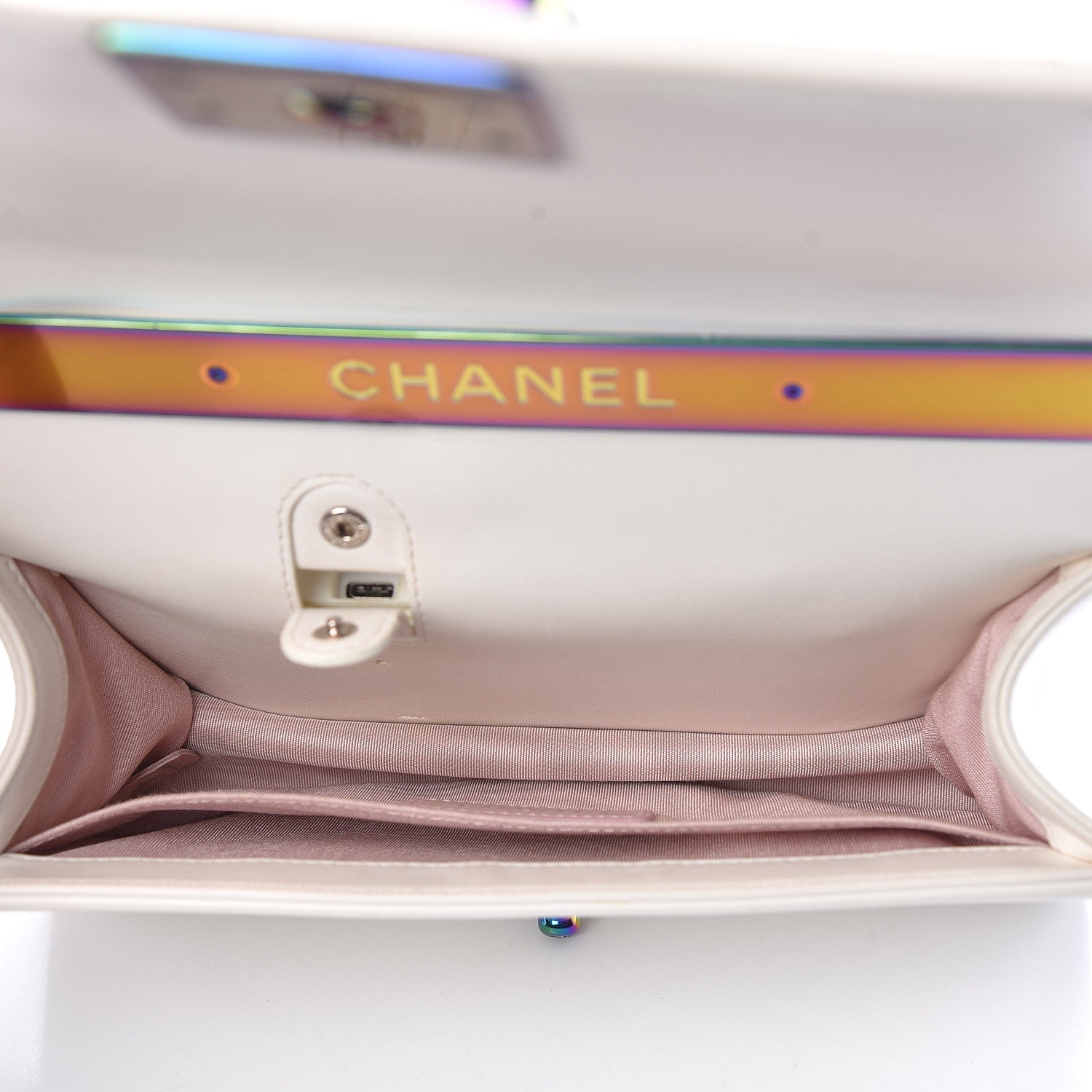 Chanel Lambskin LED Iridescent Metal Medium Boy Flap White Multicolor 6 of 16