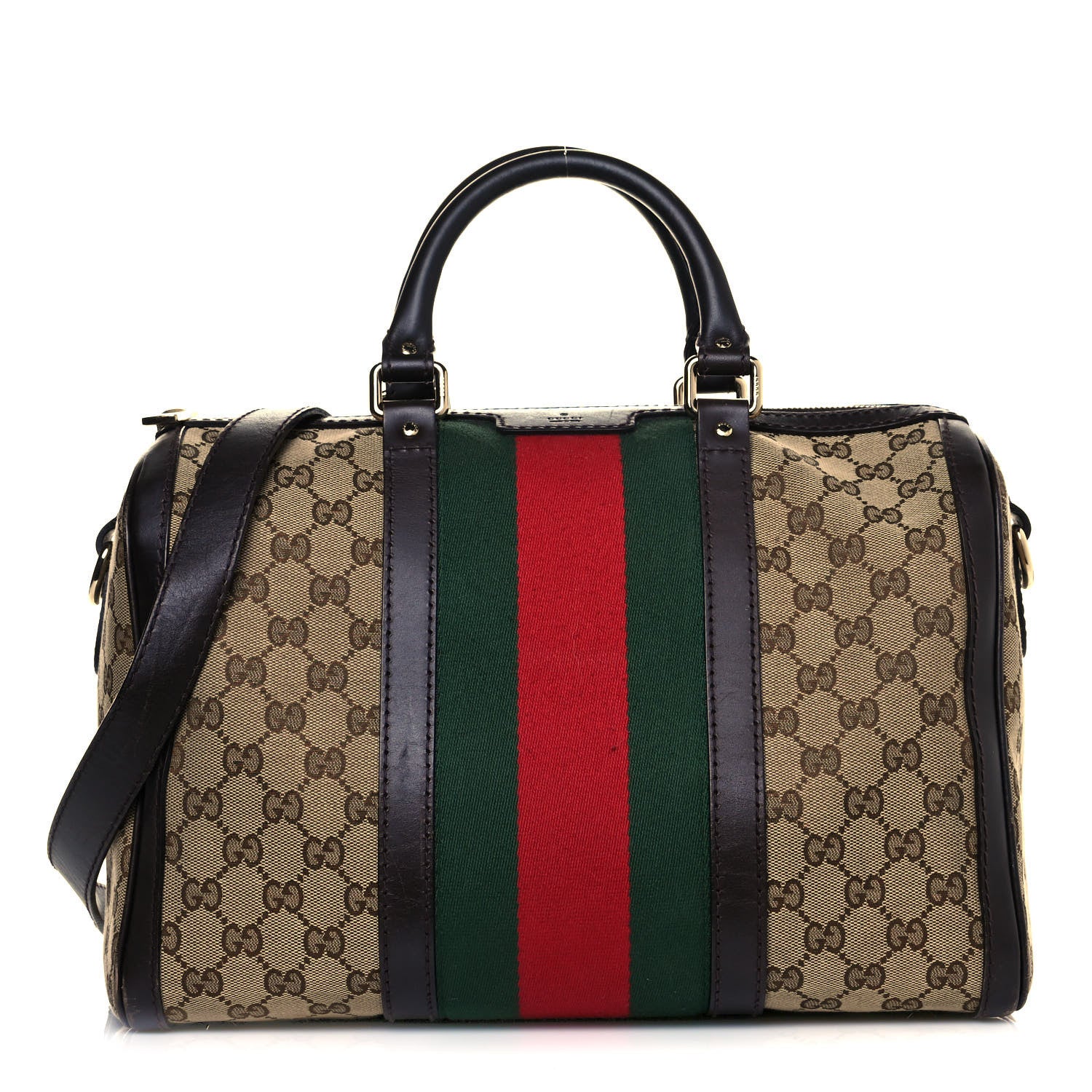 Gucci Monogram Vintage Web Medium Boston Dark Brown 1 of 21