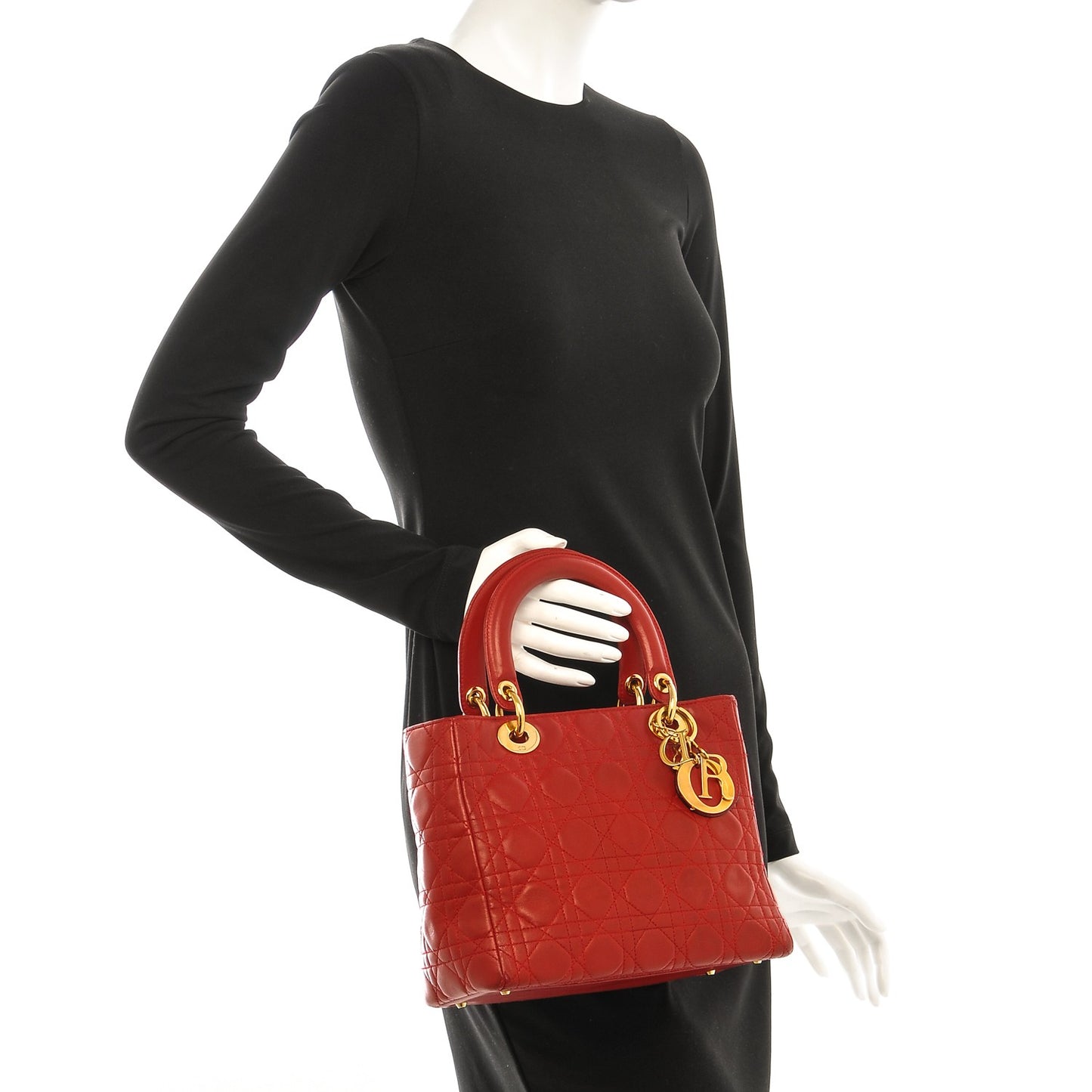 Lambskin Cannage Medium Lady Dior Red