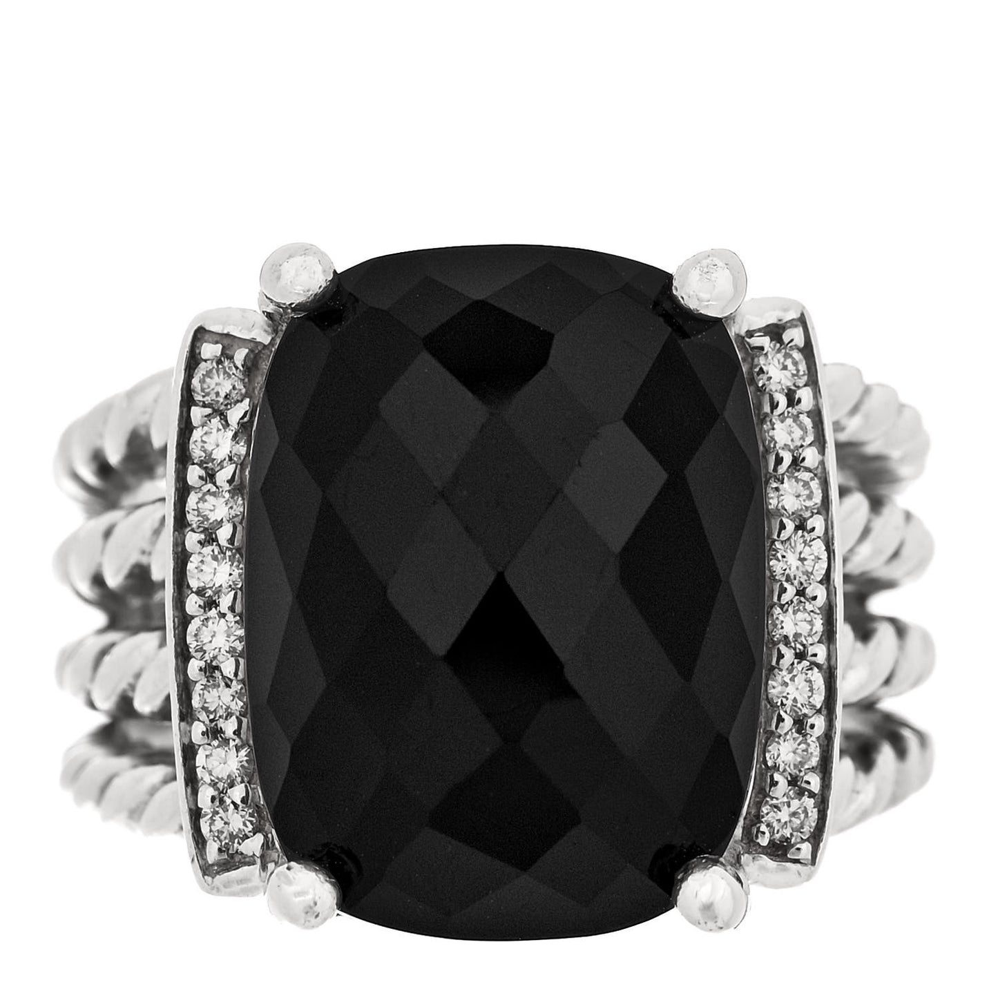 Sterling Silver Diamond Black Onyx 16mm Wheaton Ring 53 6.5