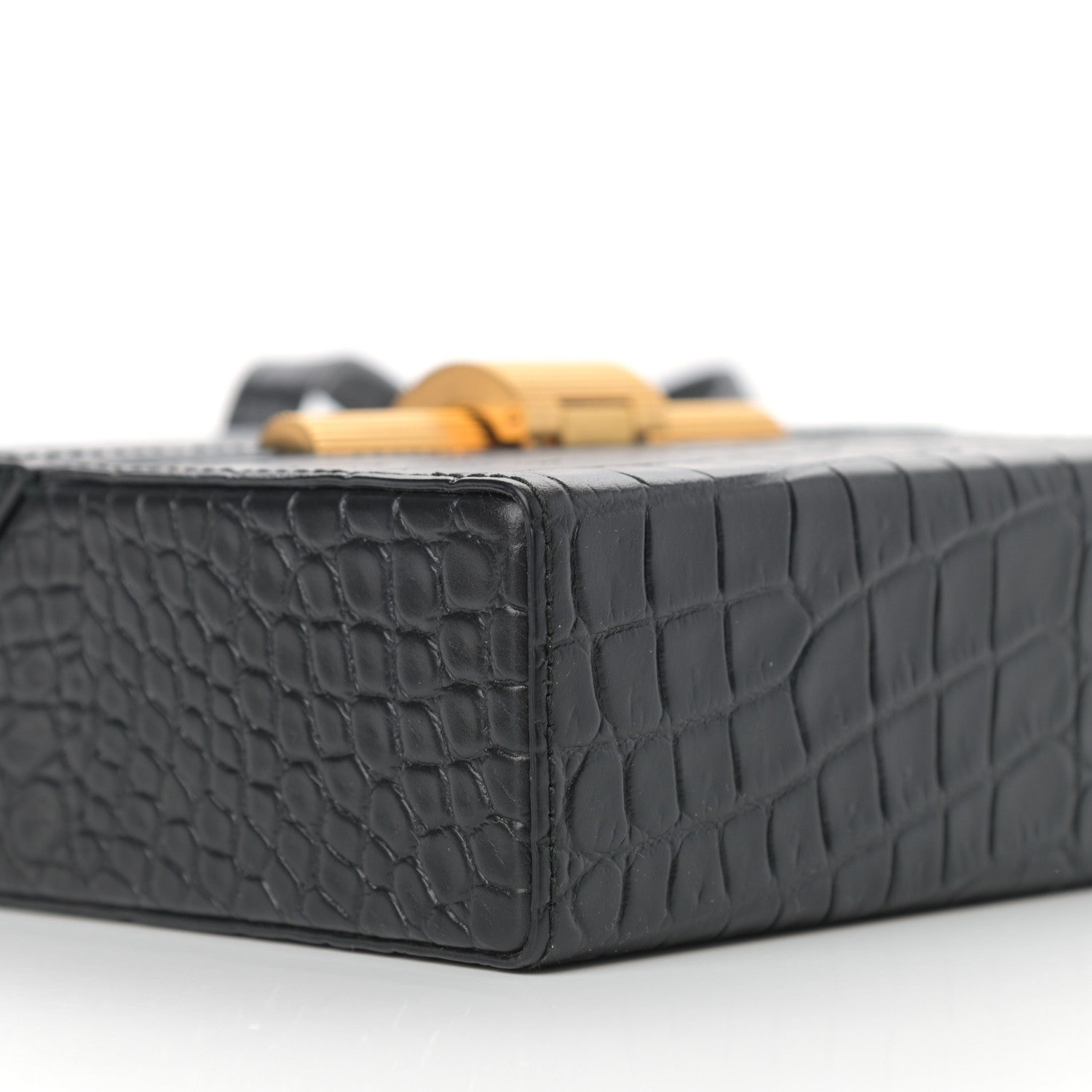 Bottega Veneta Calfskin Crocodile Embossed Daisey Box Clutch Black 7 of 9