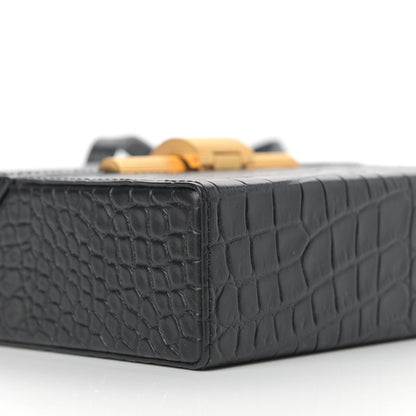 Bottega Veneta Calfskin Crocodile Embossed Daisey Box Clutch Black 7 of 9