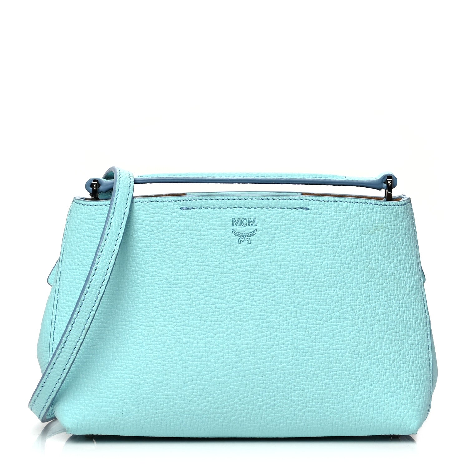 MCM Grained Calfskin Mini Tote Light Blue 1 of 10