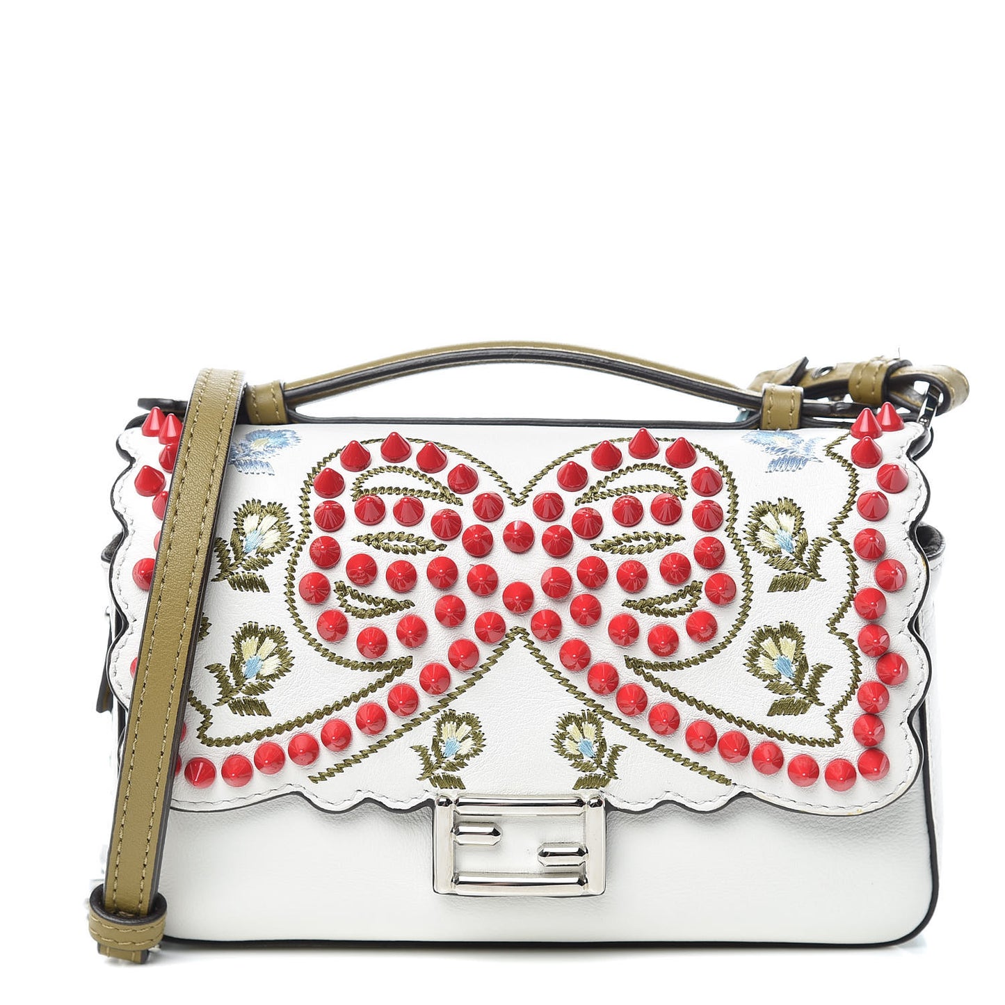 Vitello Dolce Flowers and Bows Bi-Color Scalloped Micro Double Baguette White Turchese Pallido Multicolor