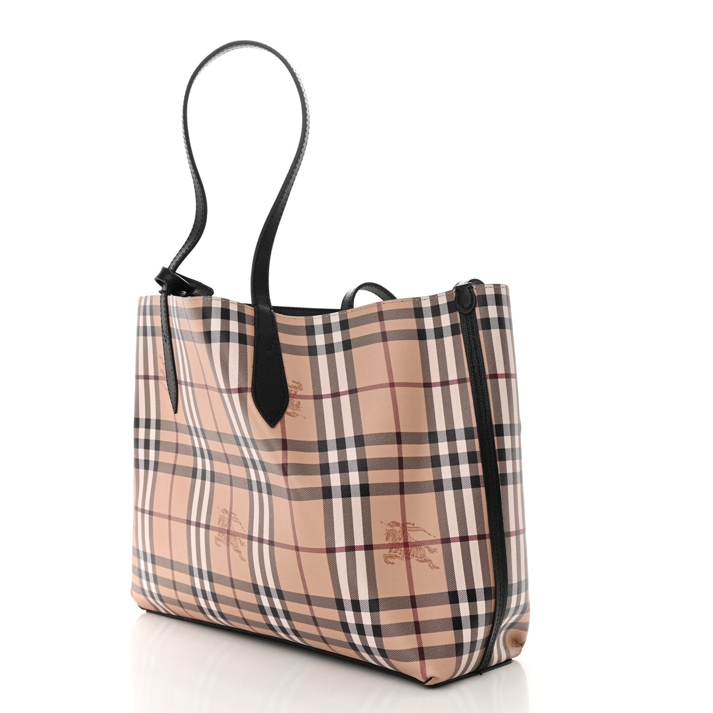 Grainy Calfskin Haymarket Check Medium Reversible Tote Black