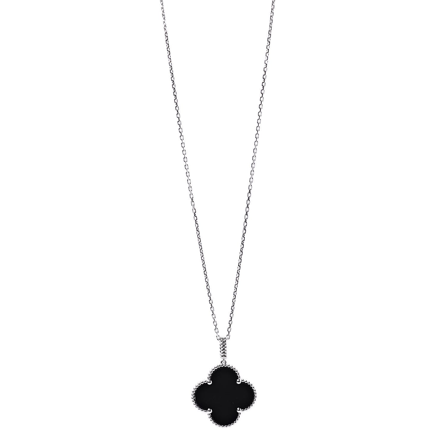 18K White Gold Black Onyx Magic Alhambra Pendant Necklace