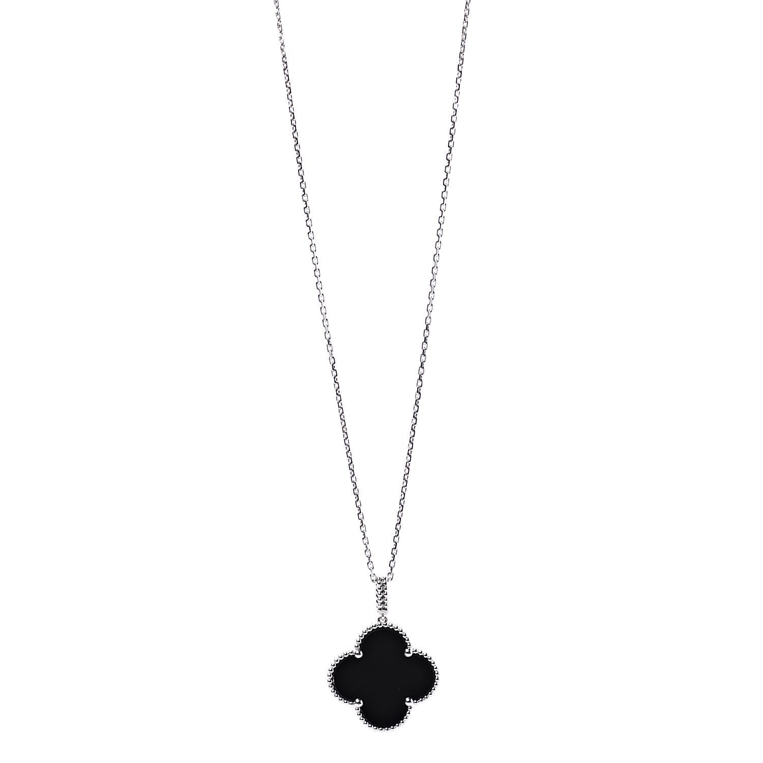 Van Cleef & Arpels 18K White Gold Black Onyx Magic Alhambra Pendant Necklace 1 of 9